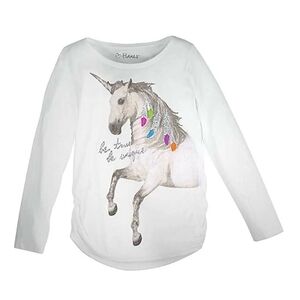 Hanes - Girls' White Unicorn Long Sleeve Tee